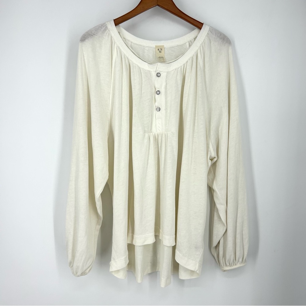 ✨We The Free Arcadia Henley Top L Ivory Cream Bone Flowy Draped Oversized Boho